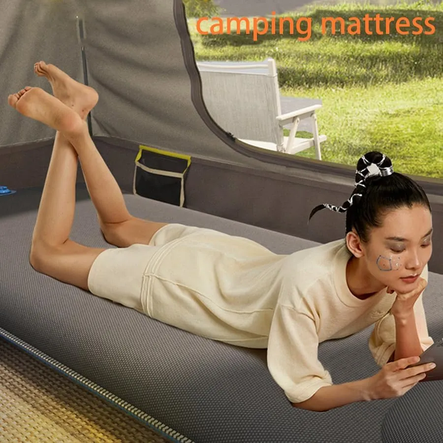 Luxury Air Mattress with Washable Nylon Cover & Pillow Twin Size - Expandable Zip-Connect, Tear-Resistant Inflatable Bed for Car Camping, Home, Office, Travel, Office (Grey, Long Twin)