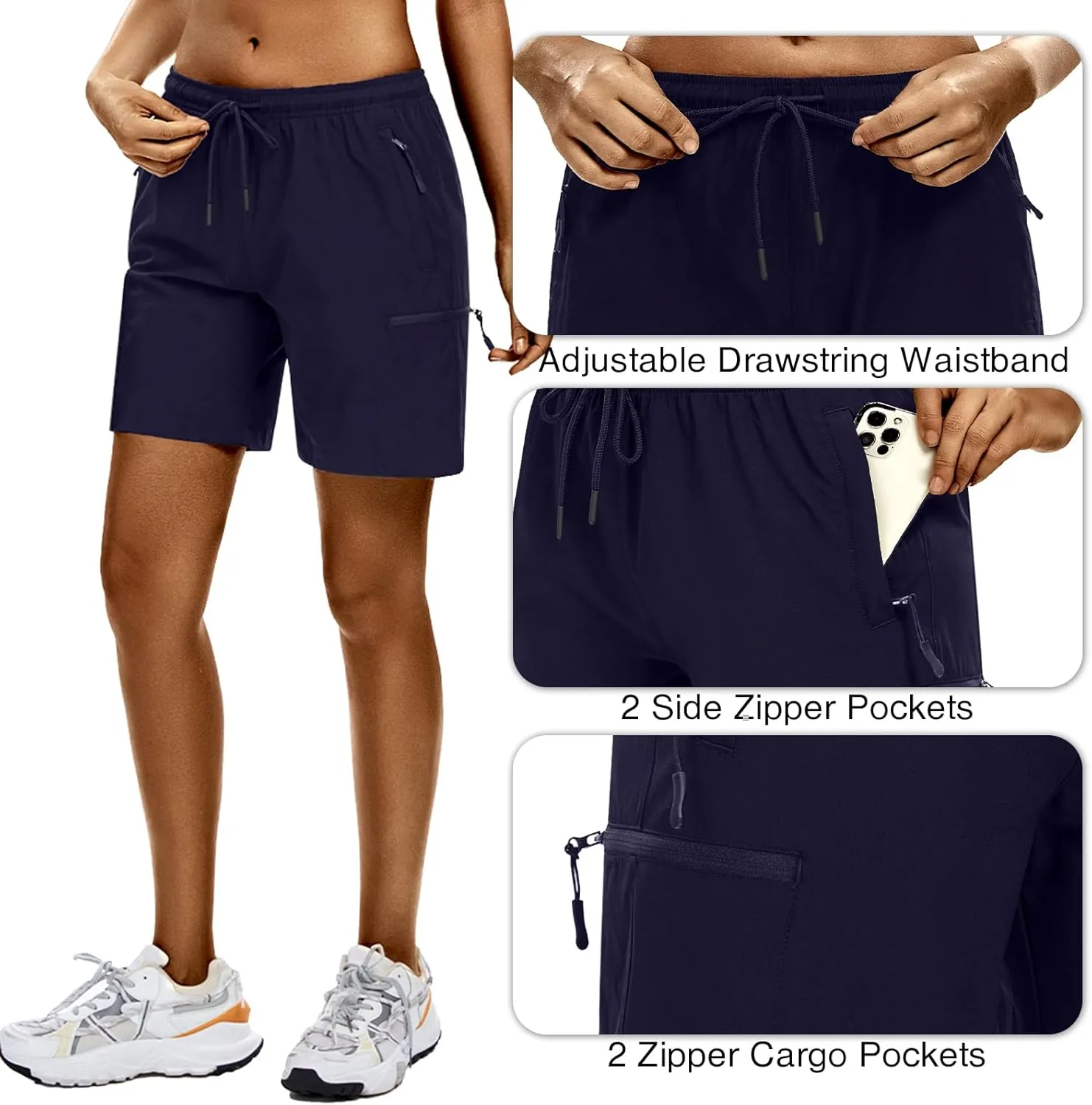 LXNMGO Women's 7" Hiking Shorts Quick Dry Lightweight Cargo Pockets Outdoor Summer Golf Athletic Shorts for Women