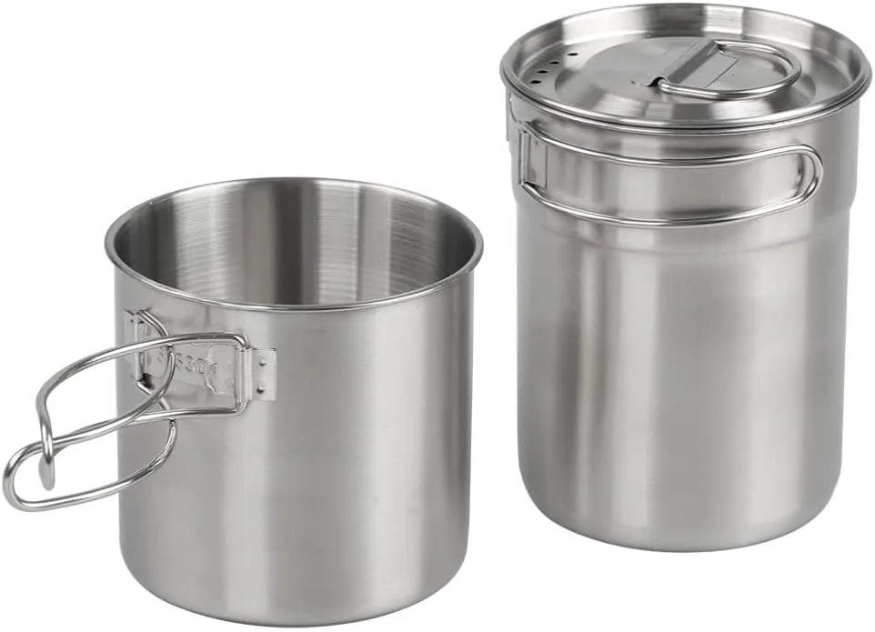 lyrlody Stainless Steel Camping Cookware Set, Nesting Camping Pot with Tea Kettle & Accessories, Portable Backpack Cookset for RV, Camping