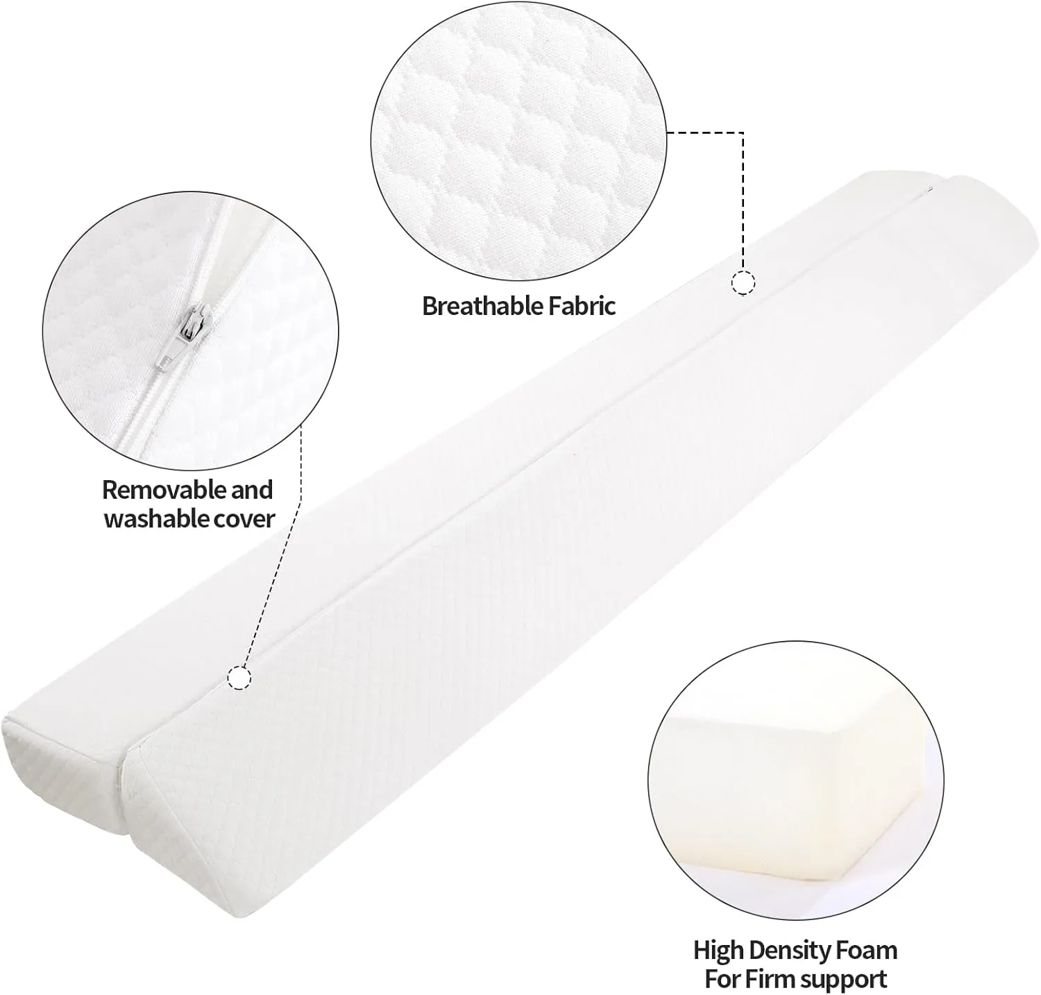 MABOZOO Pillow Wedge for Headboard Gap,White Bed Wedge Gap Filler King Size,Foldable Bed Wedge Pillow for Headboard,Foam Mattress Gap Filler,76"x6"x6"