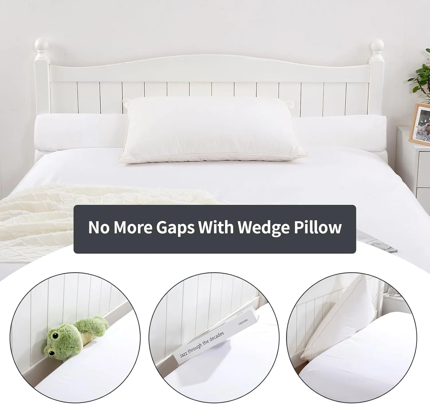 MABOZOO Pillow Wedge for Headboard Gap,White Bed Wedge Gap Filler King Size,Foldable Bed Wedge Pillow for Headboard,Foam Mattress Gap Filler,76"x6"x6"