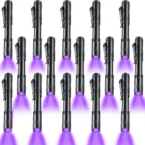 Macarrie 15 Pcs UV Light Flashlight Mini Pen Lights Handheld Flashlights Pocket Compact Torch for Leak and Hotel Inspection, Pet Urine, Stain, Dye Detector(Purple)