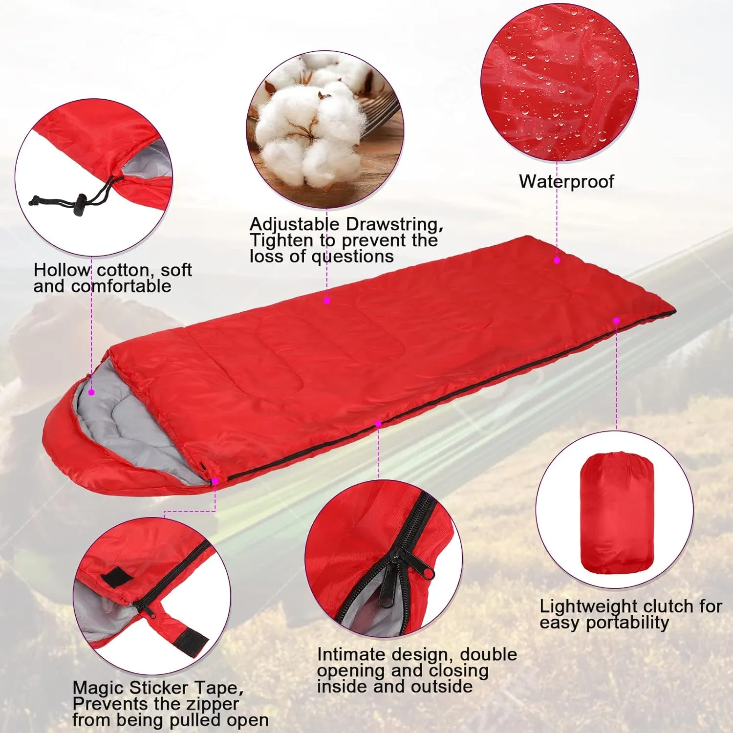 Macarrie 6 Pack Camping Sleeping Bags Bulk for Adults Backpacking Lightweight Waterproof 4 Season with Compression Sack Sleeping Bag for Hiking Travel Outdoor Travel Hunting