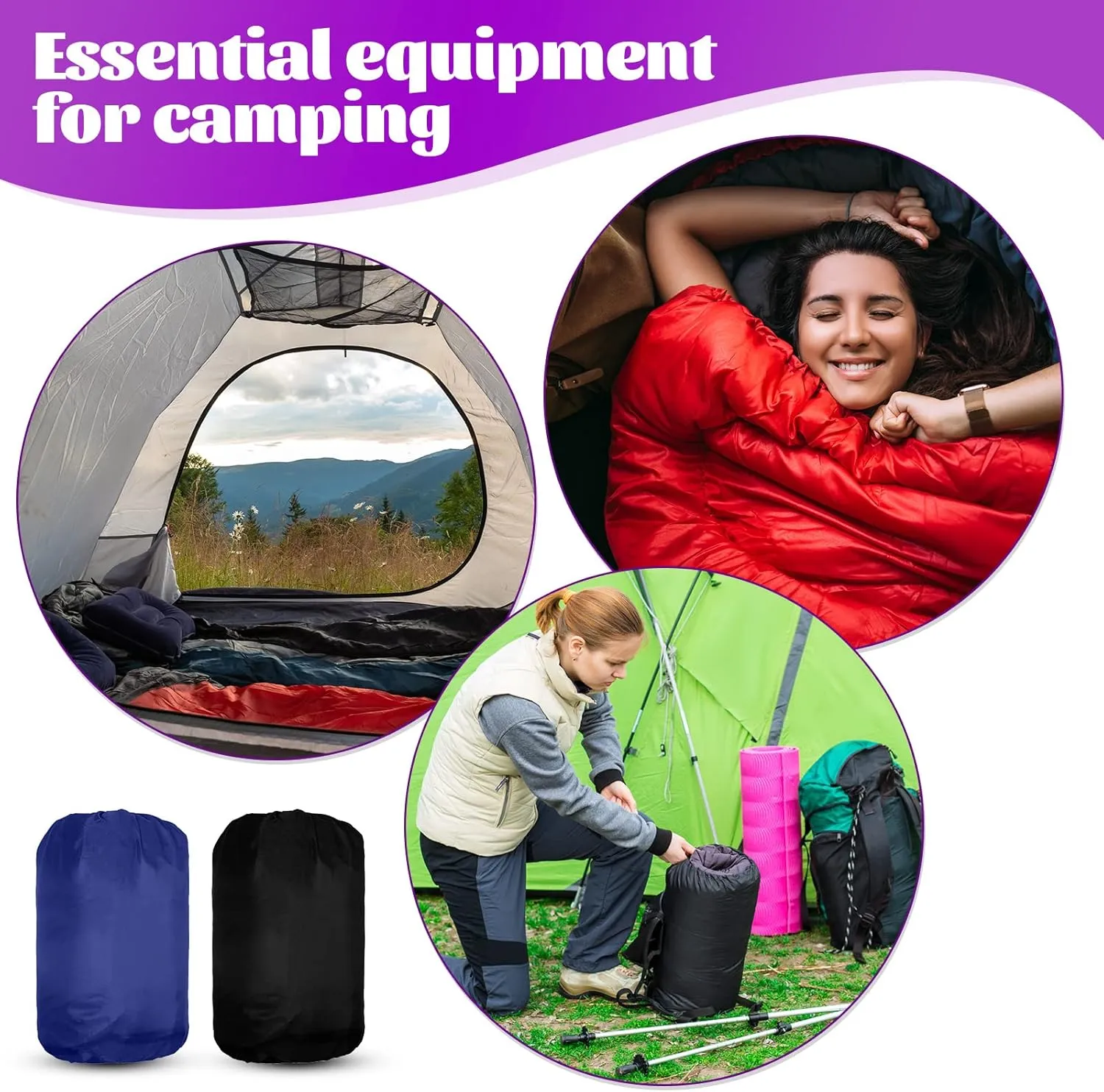 Macarrie 6 Pack Camping Sleeping Bags Bulk for Adults Backpacking Lightweight Waterproof 4 Season with Compression Sack Sleeping Bag for Hiking Travel Outdoor Travel Hunting