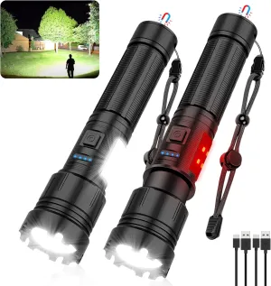 Magnetic Flashlight Rechargeable High Lumens, Super Bright LED Pocket Flash Light with COB Sidelight, Type-C, 7 Modes, Zoomable, IPX6 Waterproof Tactical Flashlights for Camping