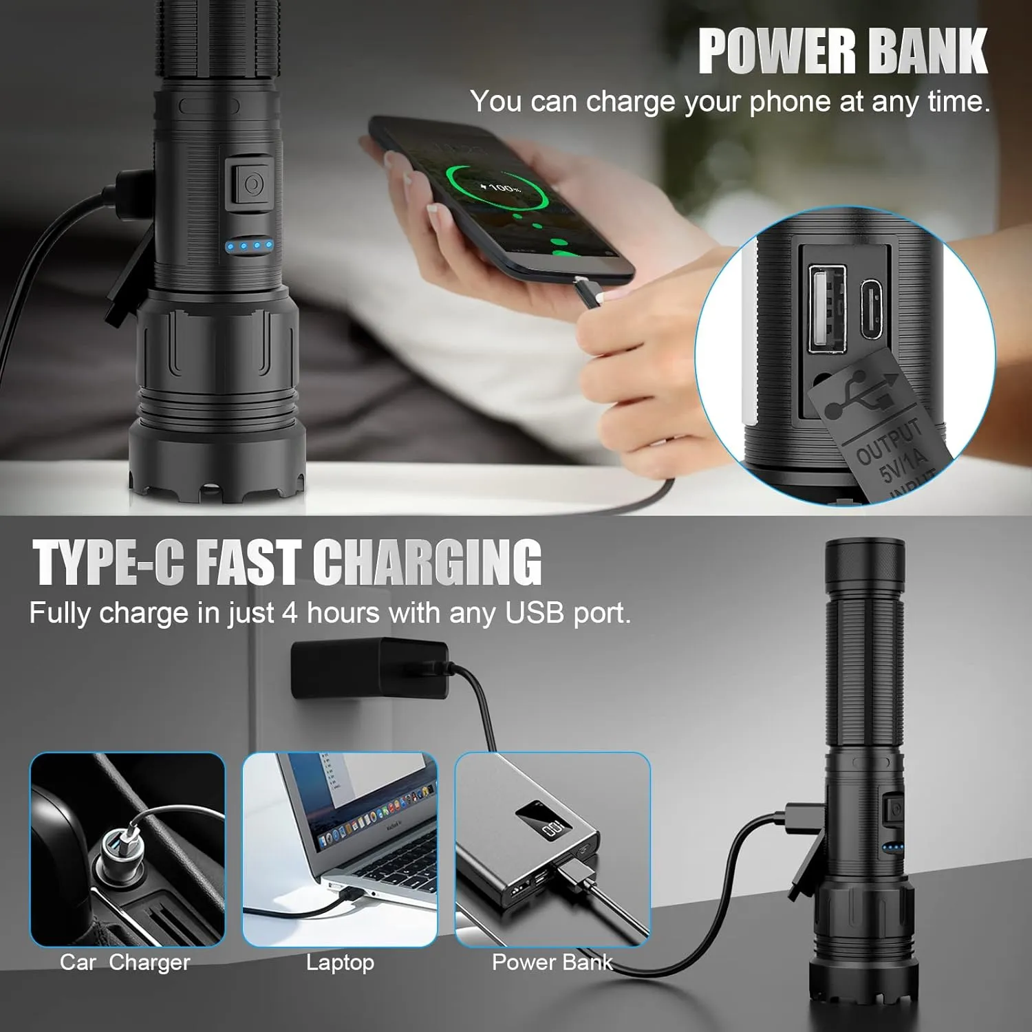 Magnetic Rechargeable Flashlight High Lumens, Super Bright LED Flash Light with COB Work Light, USB C, 7 Modes, Zoomable, IPX6 Waterproof Tactical Pocket Flashlights for Emergency Camping