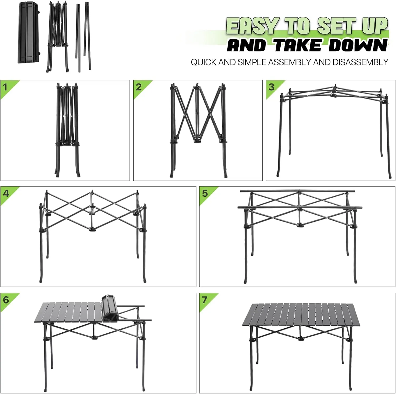 Magshion 37" Folding Camping Table with Large Storage Basket & with Carry Bag, Aluminum Picnic Table for Indoor Outdoor Camping Backyard BBQ Use, Black