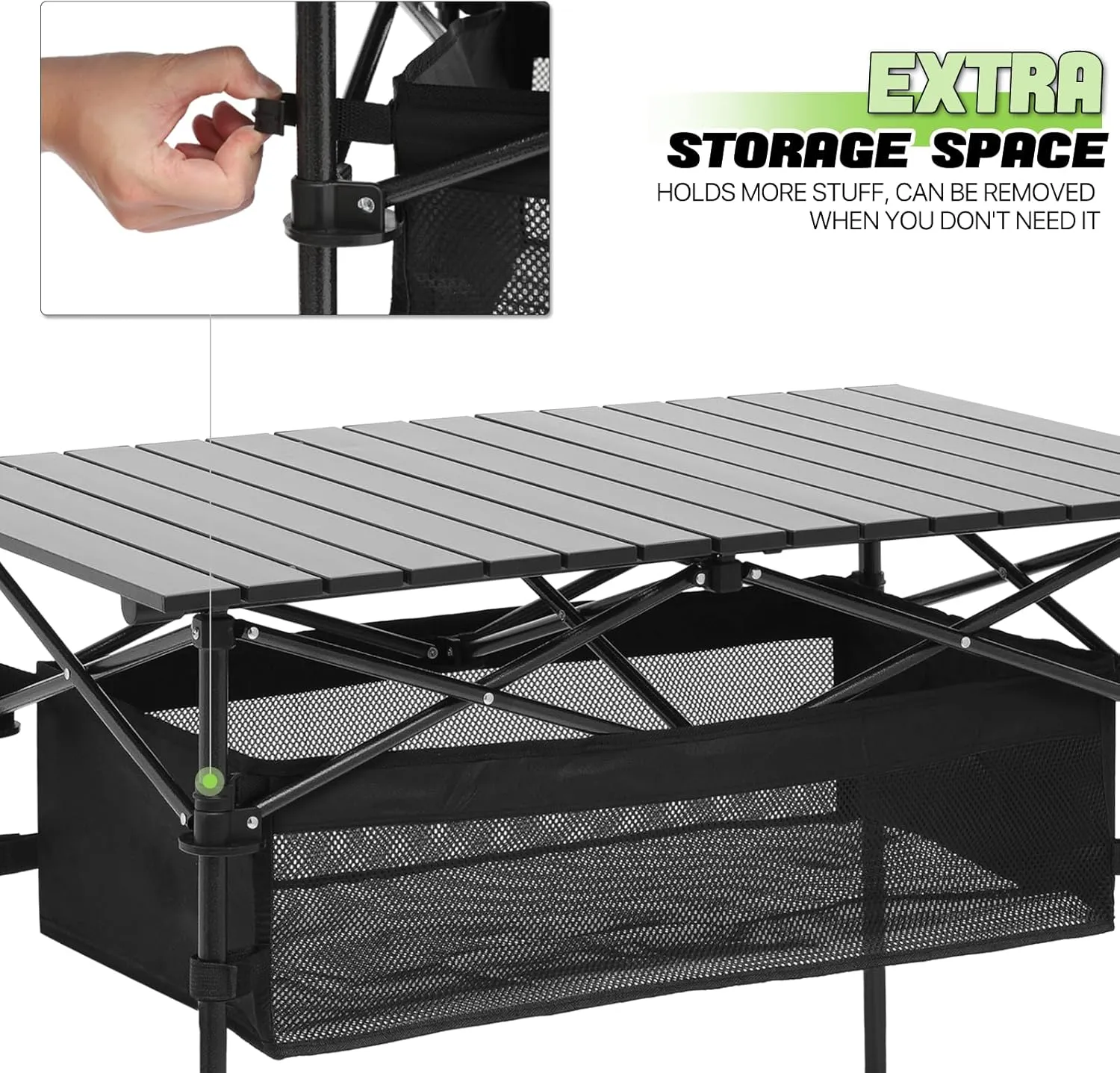 Magshion 37" Folding Camping Table with Large Storage Basket & with Carry Bag, Aluminum Picnic Table for Indoor Outdoor Camping Backyard BBQ Use, Black
