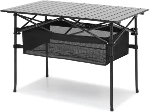 Magshion 37" Folding Camping Table with Large Storage Basket & with Carry Bag, Aluminum Picnic Table for Indoor Outdoor Camping Backyard BBQ Use, Black