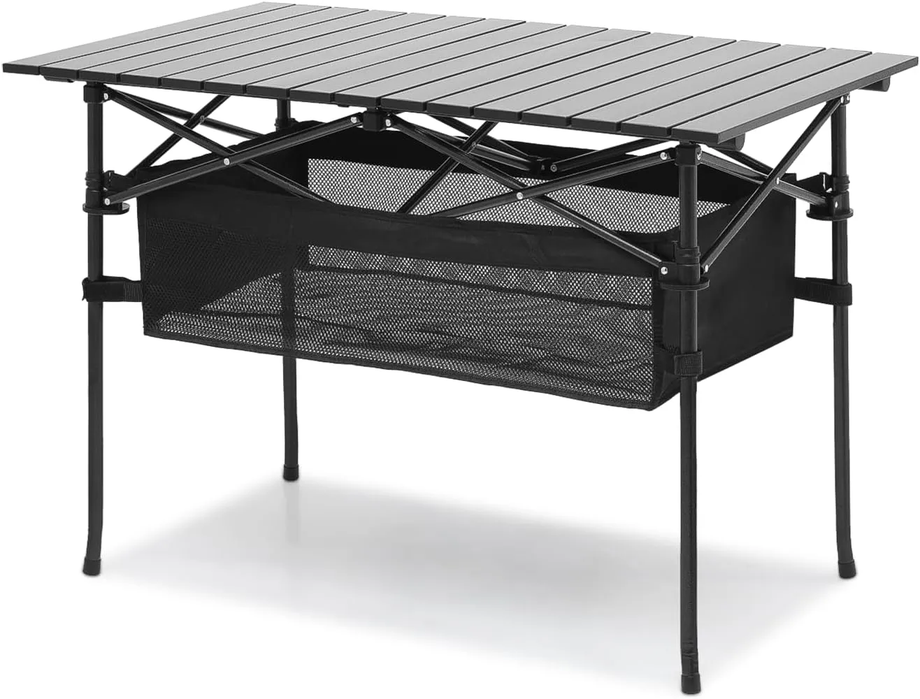 Magshion 37" Folding Camping Table with Large Storage Basket & with Carry Bag, Aluminum Picnic Table for Indoor Outdoor Camping Backyard BBQ Use, Black