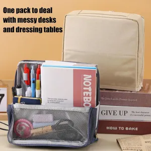 Makeup Bag, Standing Makeup Bag – Portable, Large Capacity Waterproof Makeup Organizer with Compartments Travel Home Use (Navy)
