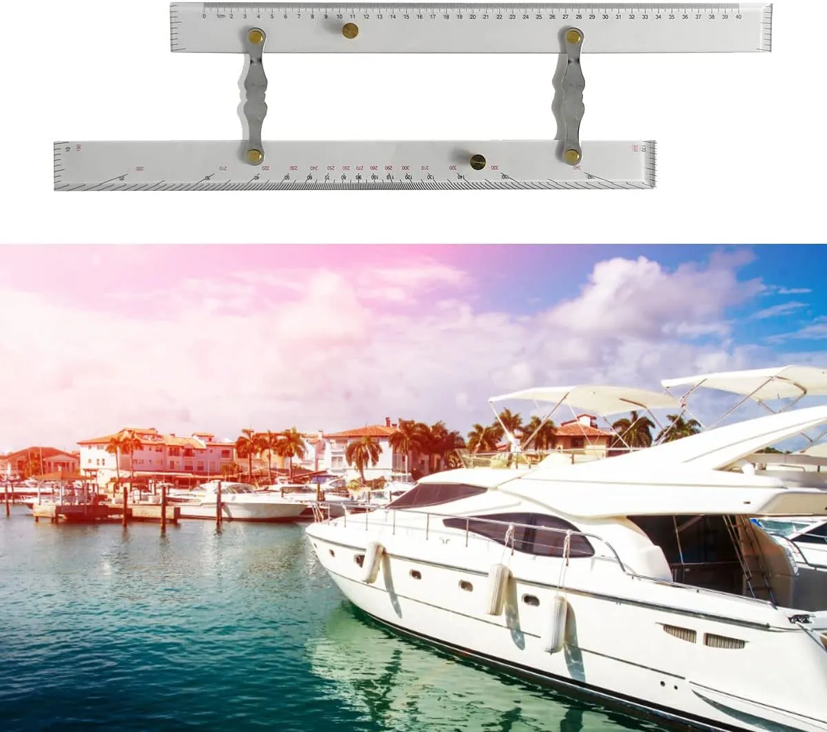 Marine Navigation Parallel Ruler Clear Acrylic Copper Construction for High Accuracy Boat Ship Drafting Transparent Scale Design
