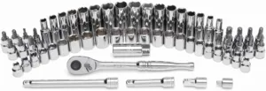 Master Mechanics 60 Piece Mechanics SAE Drive Socket Tool Set, 3/8 Inch Drive Ratchet with Standard, Deep, and Bit Socket Multi-Use Accessory Kit