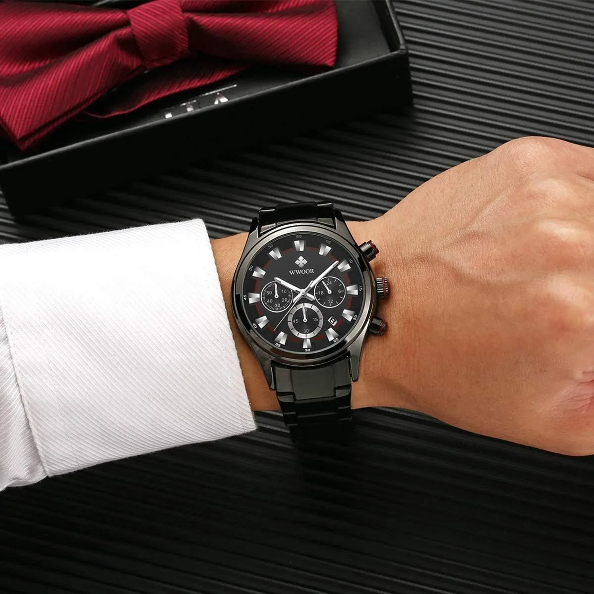 MASTOPMens Watches Stainless Steel Waterproof Watch Chronograph Wrist Watches for Men Analog Quartz Calendar Business Watches