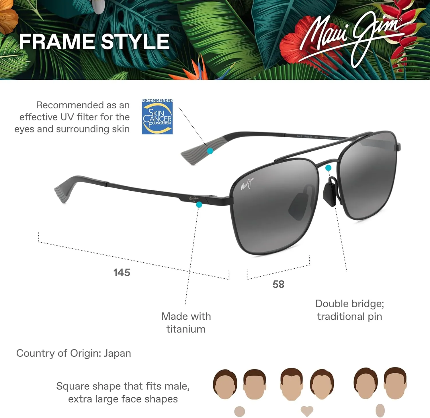 Maui Jim Piwai Af Square Sunglasses