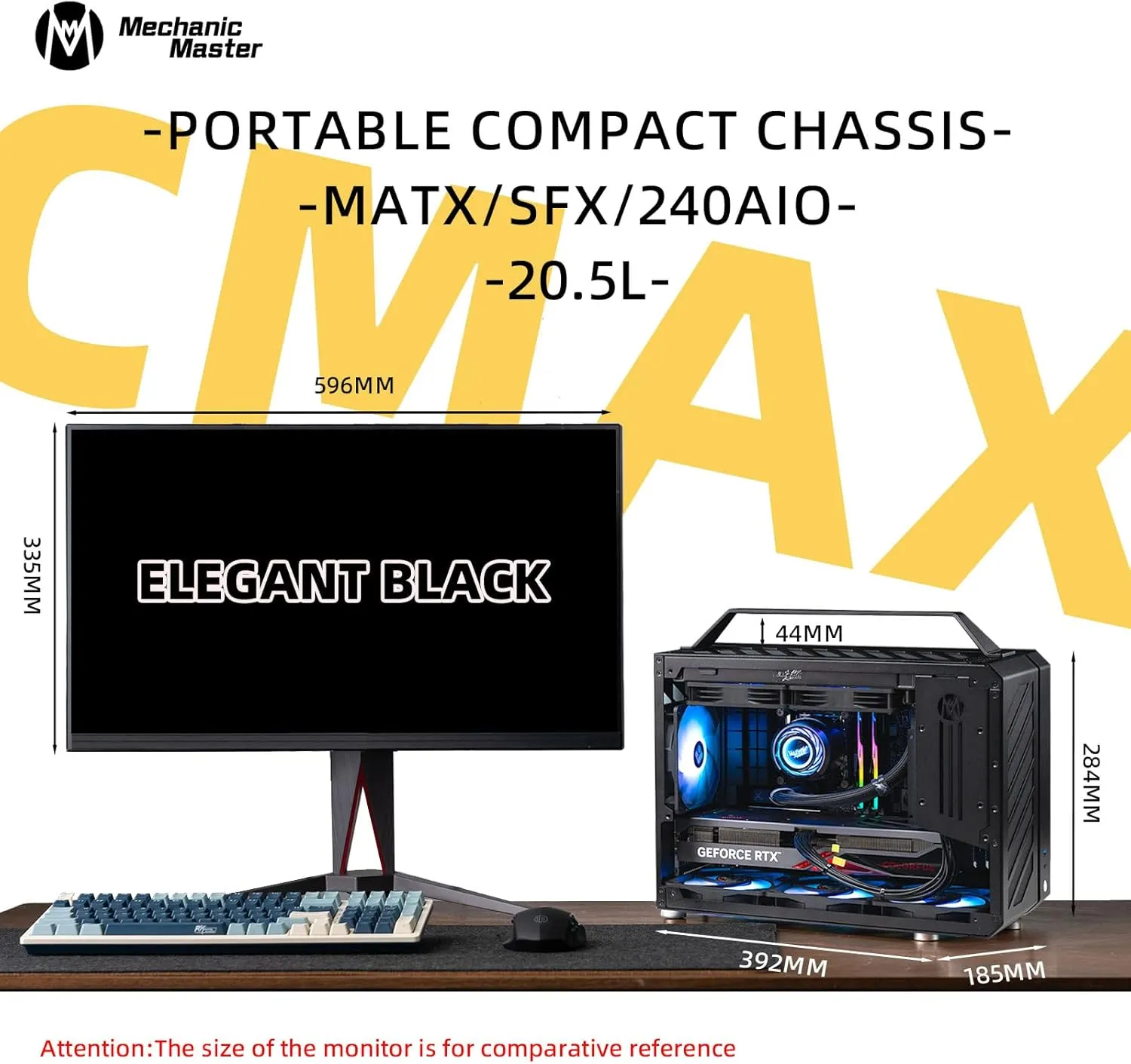 Mechanical Master C Max Desktop Compact with Handle - MATX case,Specially Designed for Longer GPUs, Supporting 240 AIO and ATX14cm/SFX PSU, Multi-Function Bracket (HDD/Fan) (Elegant Black)