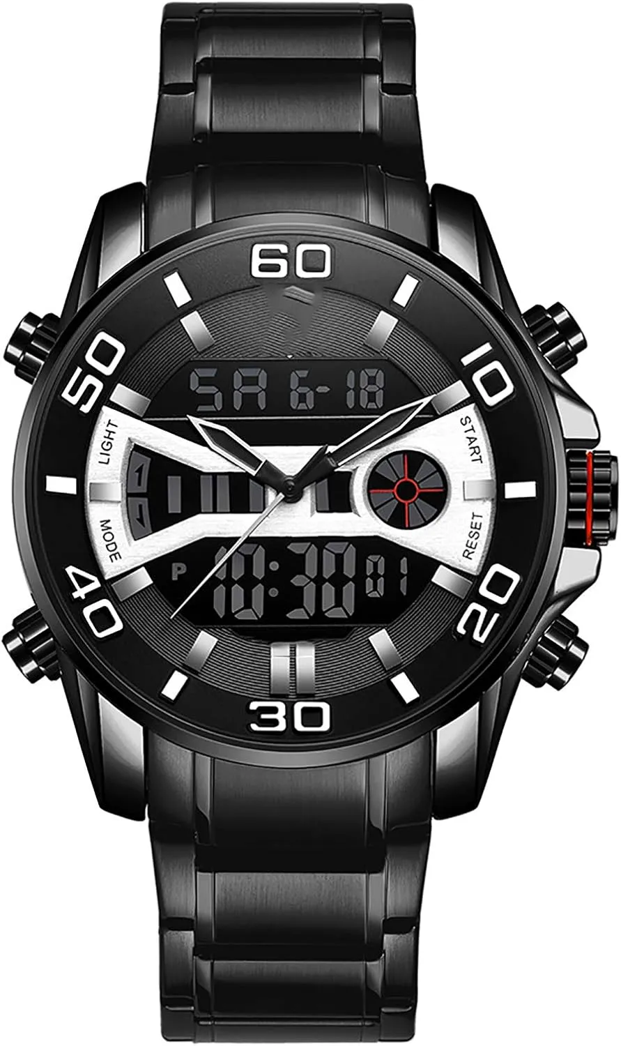 Men Business Chronograph Wristwatch, Large Dial Waterproof Steel Band Watch,Multi-Function Outdoor Sports for Men Dress Watches C