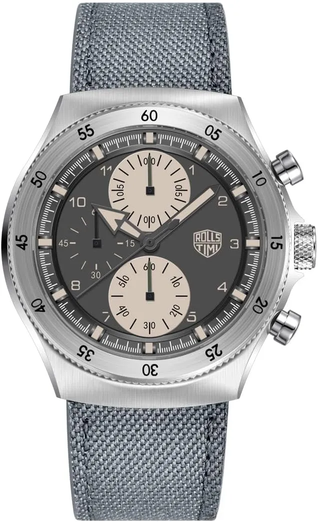 Men's Chronograph Watch 316L Stainless Steel Quartz Movement Analog Gift Wrist Watch for Men Sapphire Glass 50M Waterproof Nylon-Leather Watch Band