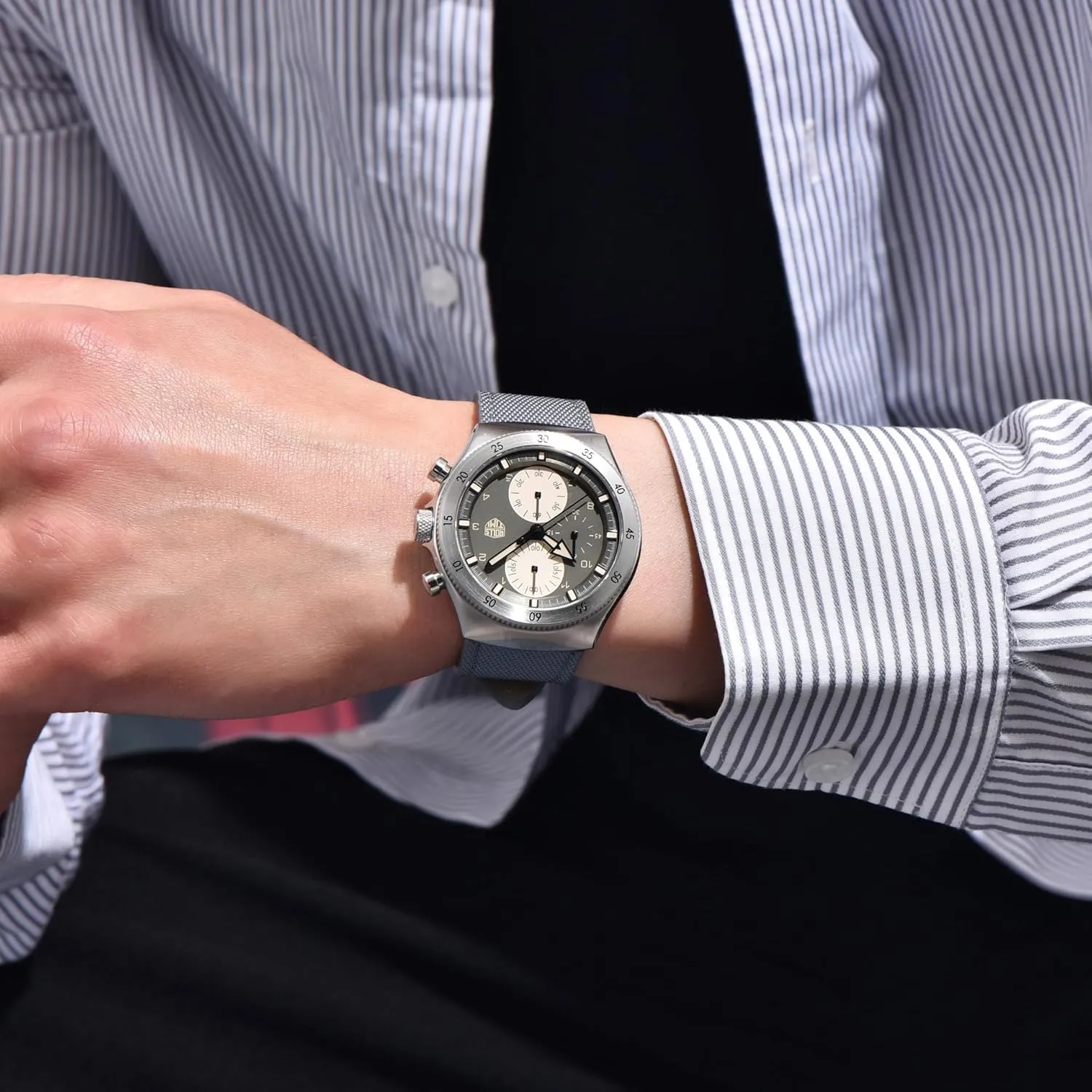 Men's Chronograph Watch 316L Stainless Steel Quartz Movement Analog Gift Wrist Watch for Men Sapphire Glass 50M Waterproof Nylon-Leather Watch Band