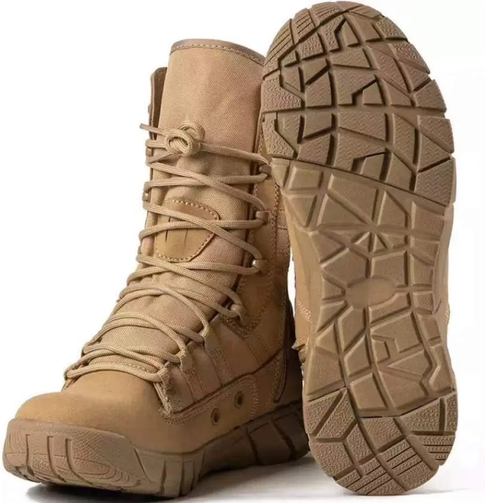 Men's Lightweight 8 inch Military Tactical Combat Swat Beige Boots Trekking Hiking Backpacking Mountaineering Outdoor Jungle Boots With Zipper-ZD02