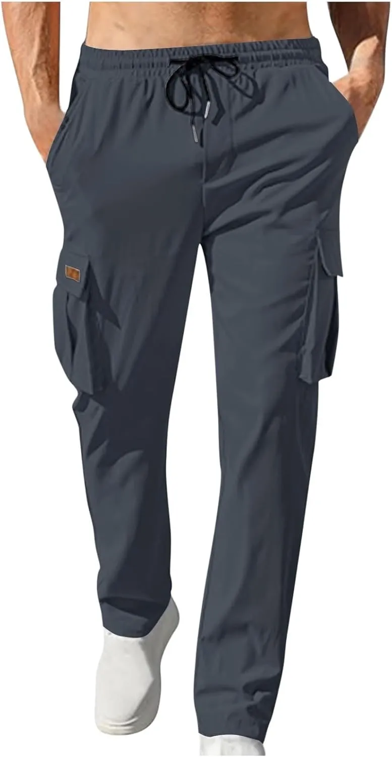 Mens Pants Slim Fit Casual Drawstring Quick Dry Elastic Waist Pants for Men Sports Travel Workout Classic Trousers