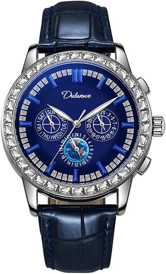 Men's Watch Diamond Automatic Mechanical Watches Big Dial Leather Self-Winding Luminous Waterproof Date Watches