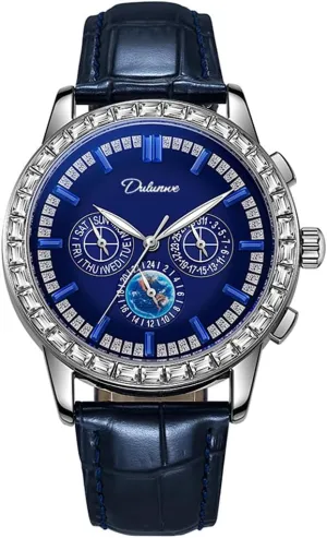 Men's Watch Diamond Automatic Mechanical Watches Big Dial Leather Self-Winding Luminous Waterproof Date Watches