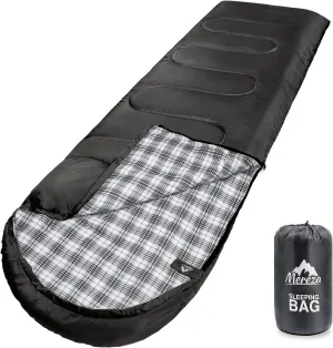 MEREZA Flannel Sleeping Bag for Adults XL, Large Wide Sleeping Bags for Camping Mens Warm Cotton Sleeping Bag 4 Season Warm & Cool Weather
