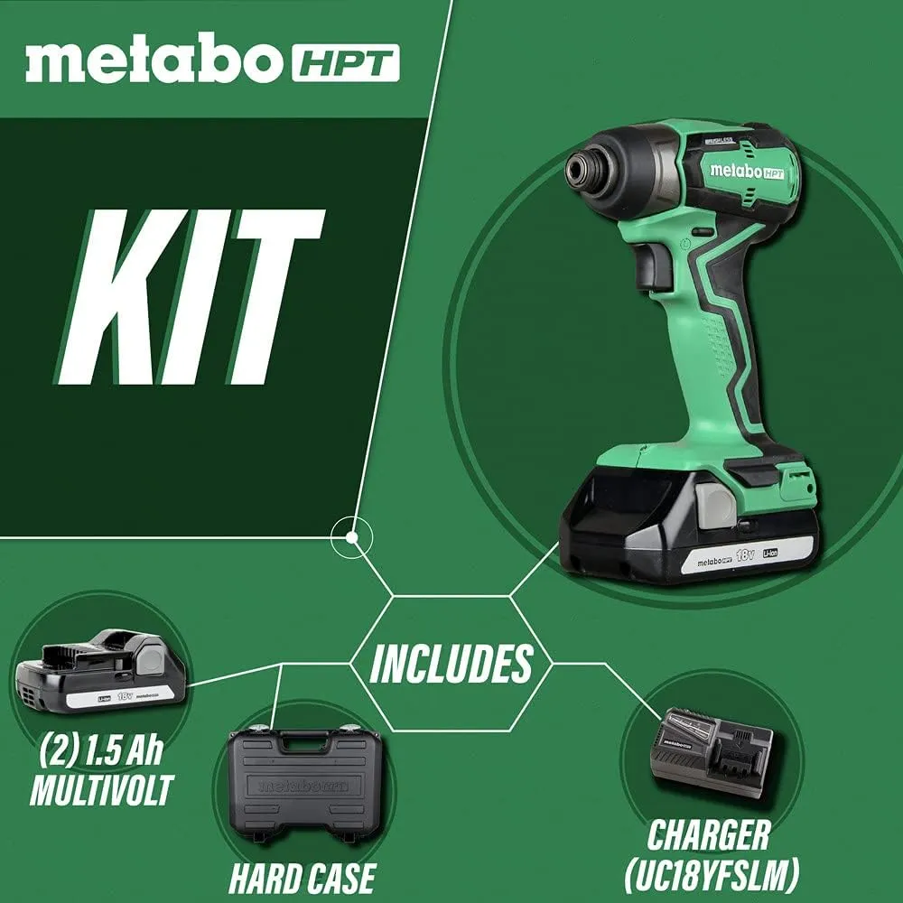 Metabo HPT Cordless 18V Impact Driver | 1/4-Inch Hex Drive | Sub-Compact | Brushless Motor | Lithium-Ion Batteries | Lifetime Tool Warranty | WH18DDX