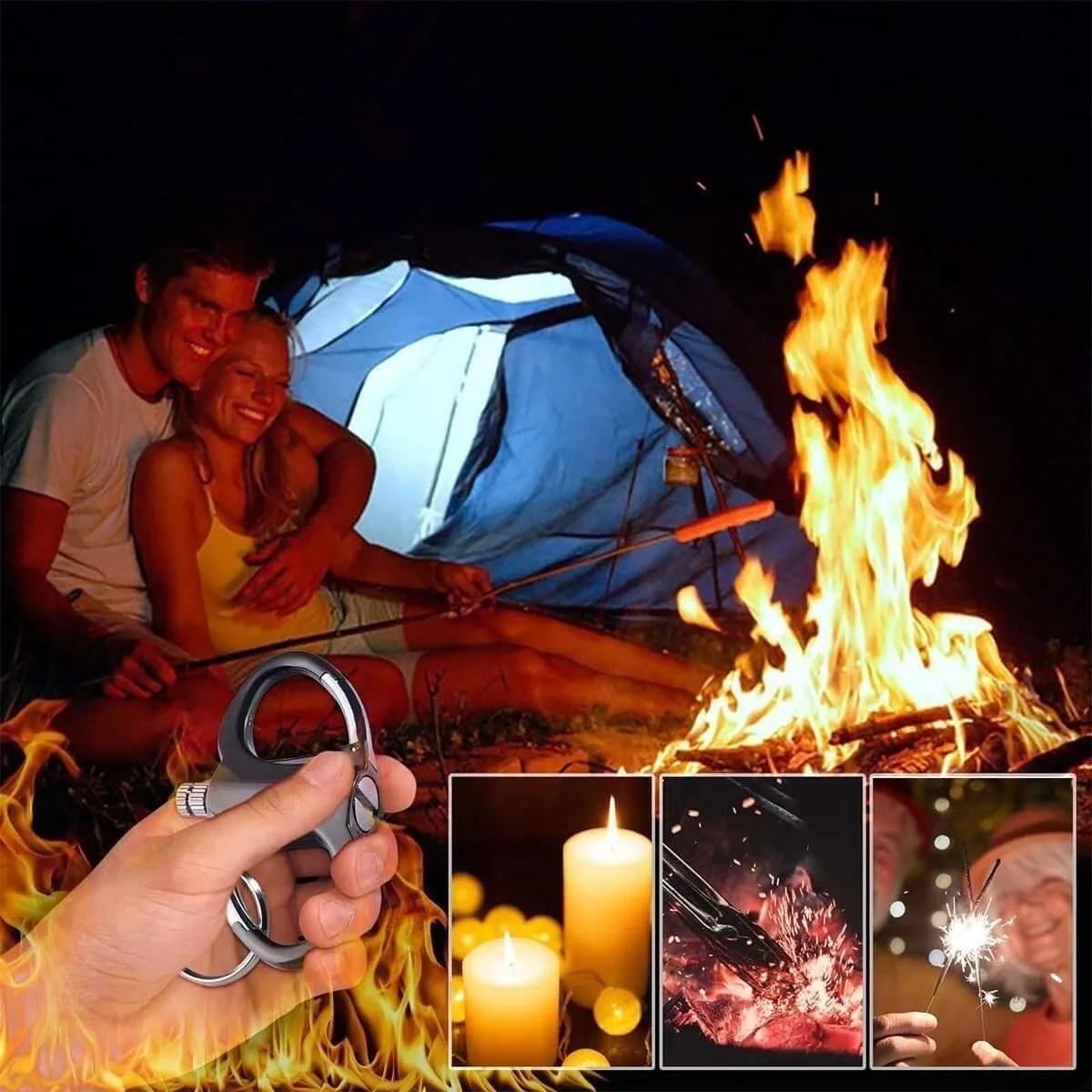 Metal Keychain Lighter Match – Portable Waterproof Flint Fire Starter Ring Keychain for Outdoor Camping Search This Page(Gold2)