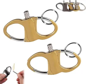 Metal Keychain Lighter Match – Portable Waterproof Flint Fire Starter Ring Keychain for Outdoor Camping Search This Page(Gold2)