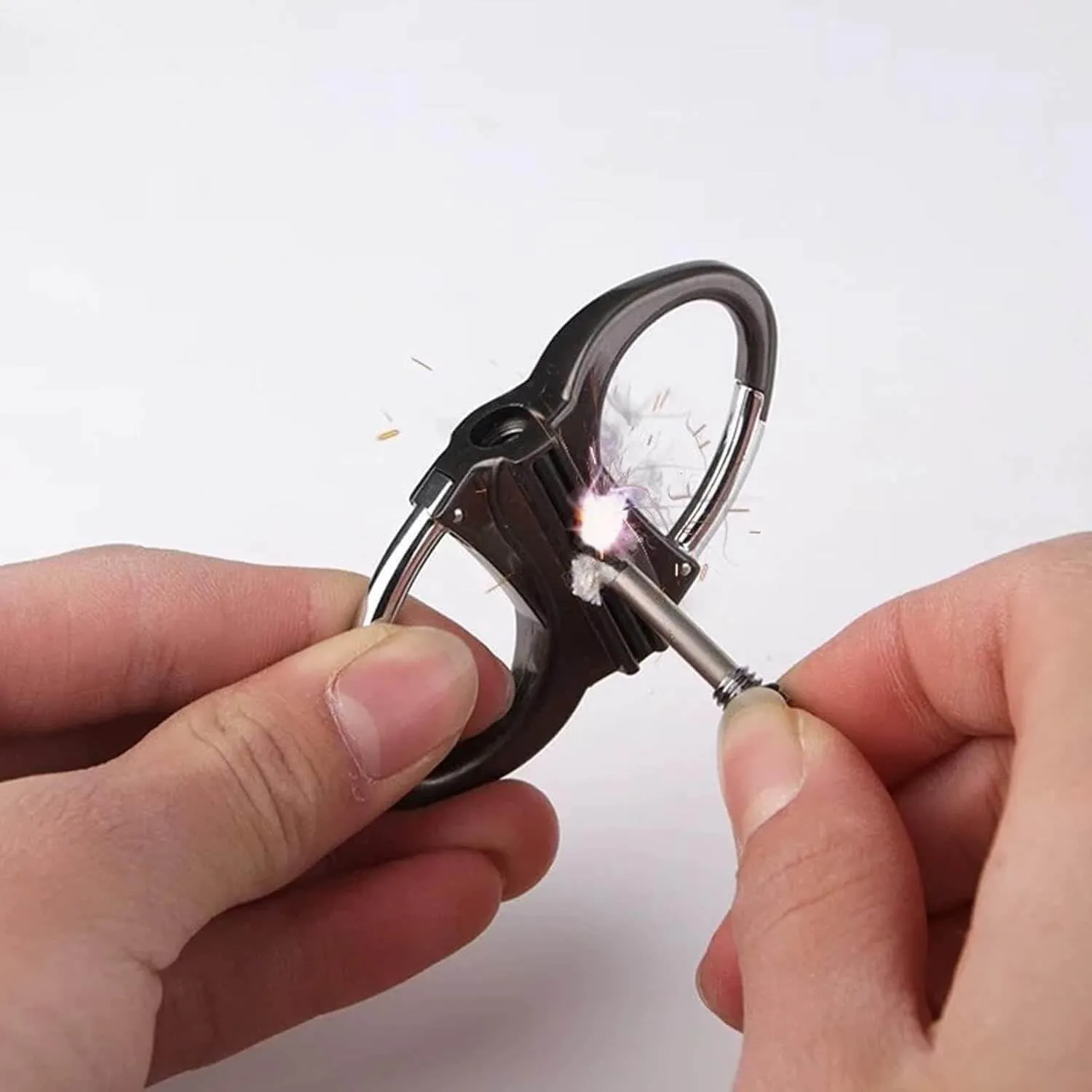 Metal Keychain Lighter Match – Portable Waterproof Flint Fire Starter Ring Keychain for Outdoor Camping Search This Page(Gold2)