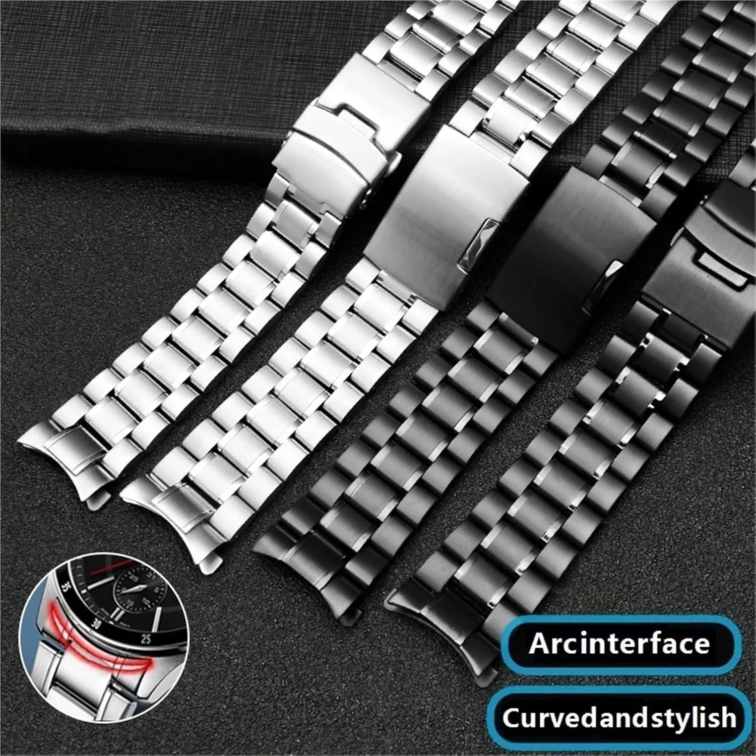 Metal Watch Band Stainless Steel Strap 20mm 22mm Folding Buckle Bracelet Strap for Smart Watch Traditional Watch Men Women Watch Accessories