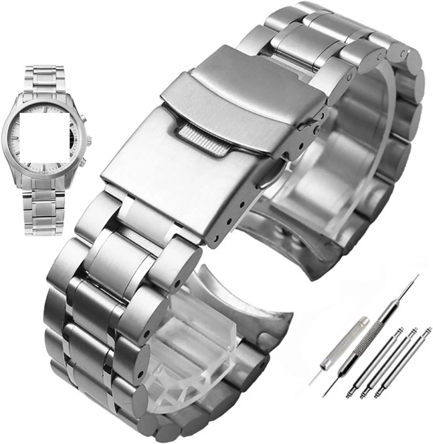 Metal Watch Band Stainless Steel Strap 20mm 22mm Folding Buckle Bracelet Strap for Smart Watch Traditional Watch Men Women Watch Accessories