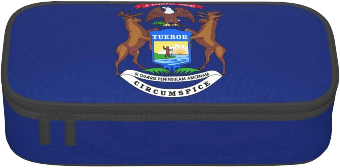 Michigan State Flag print Large Capacity Storage Bag Travel Office Supplies Box, Makeup Bag, Desk Organizer with