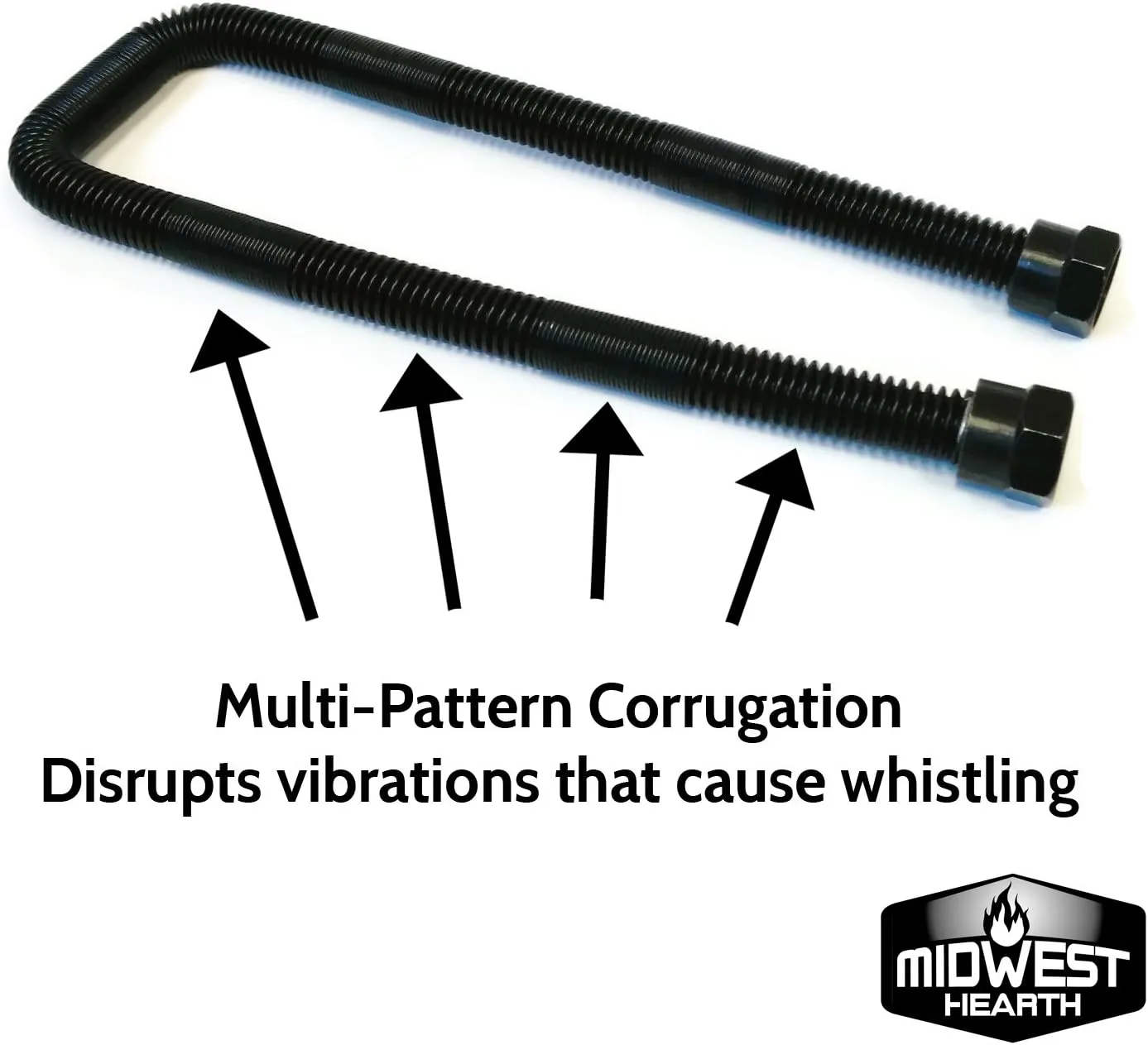 Midwest Hearth Whistle Free Gas Flex Line for Fire Pit and Fireplace - Black Coated Stainless Steel (36" Long)