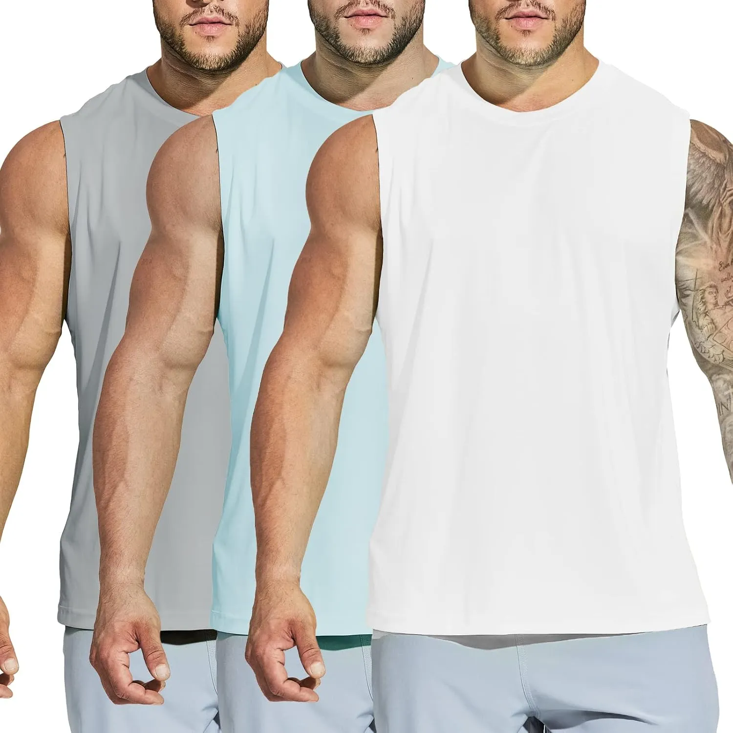 MIER Men's Workout Tank Tops UPF 50  Swim Shirts Quick Dry Running Sleeveless UV Protection Muscle Tees