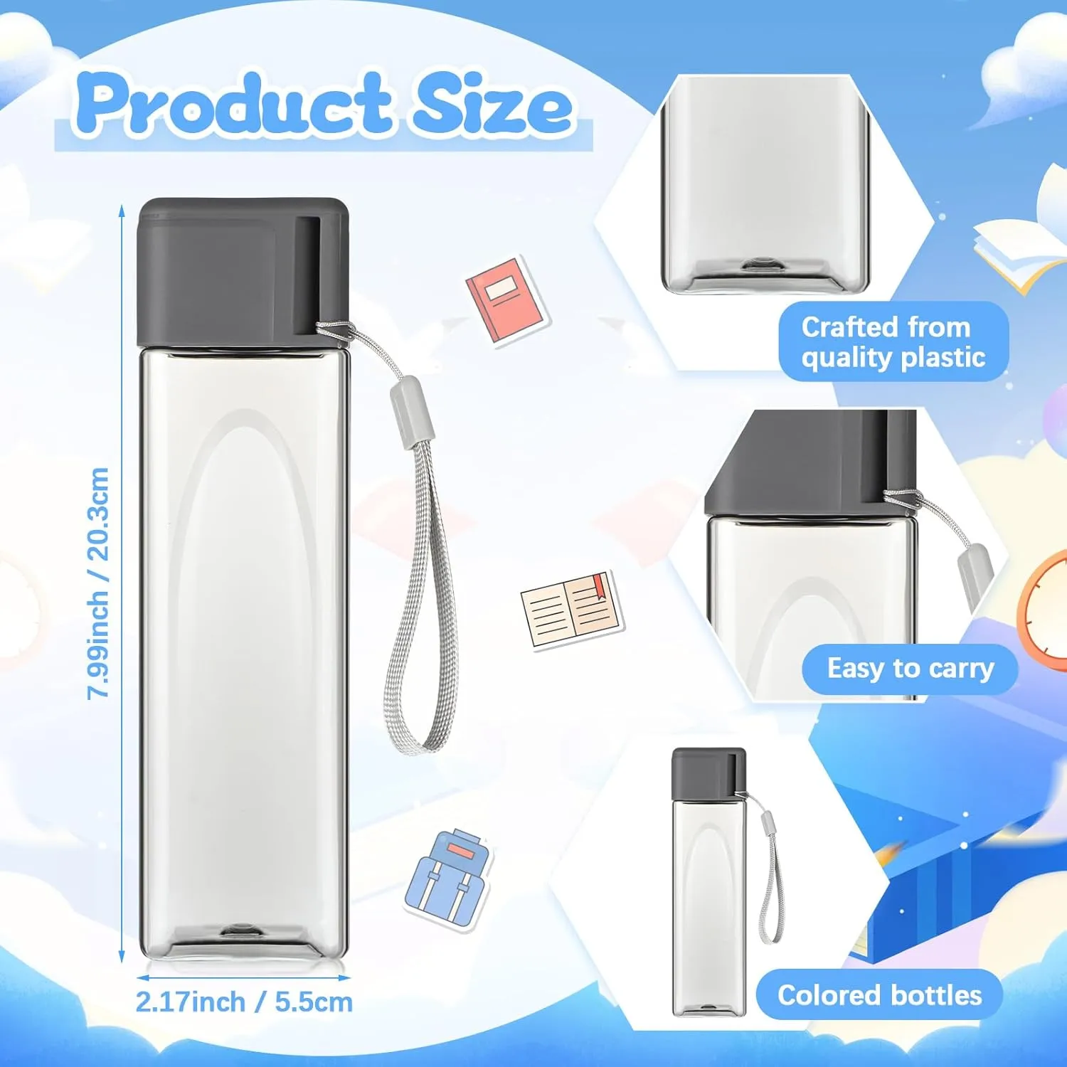 Mifoci 30 Pcs Water Bottle Bulk 17 oz Plastic Sports Water Bottles for Kids Adults Reusable Leak Proof Portable Drink Container Large for School Classroom Travel Camping Fitness Office(Grey)