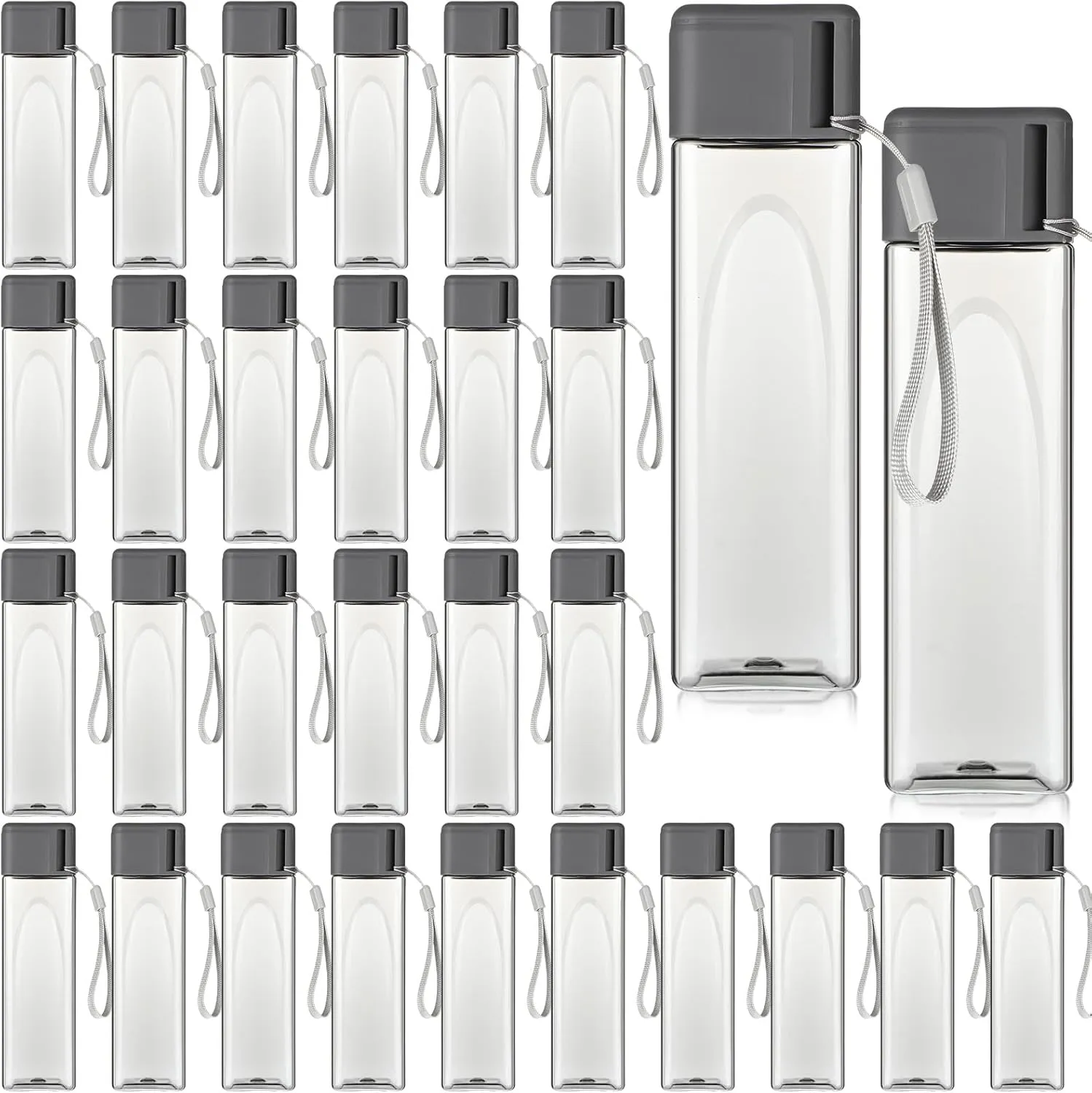 Mifoci 30 Pcs Water Bottle Bulk 17 oz Plastic Sports Water Bottles for Kids Adults Reusable Leak Proof Portable Drink Container Large for School Classroom Travel Camping Fitness Office(Grey)