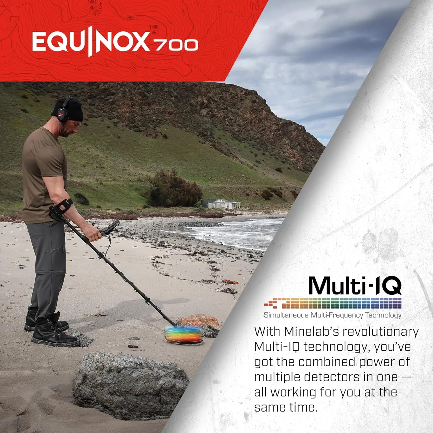 MINELAB Equinox 700 Multi-Frequency Collapsible Metal Detector for Adults & Wireless Headphones Bundle with EQX 6 Coil