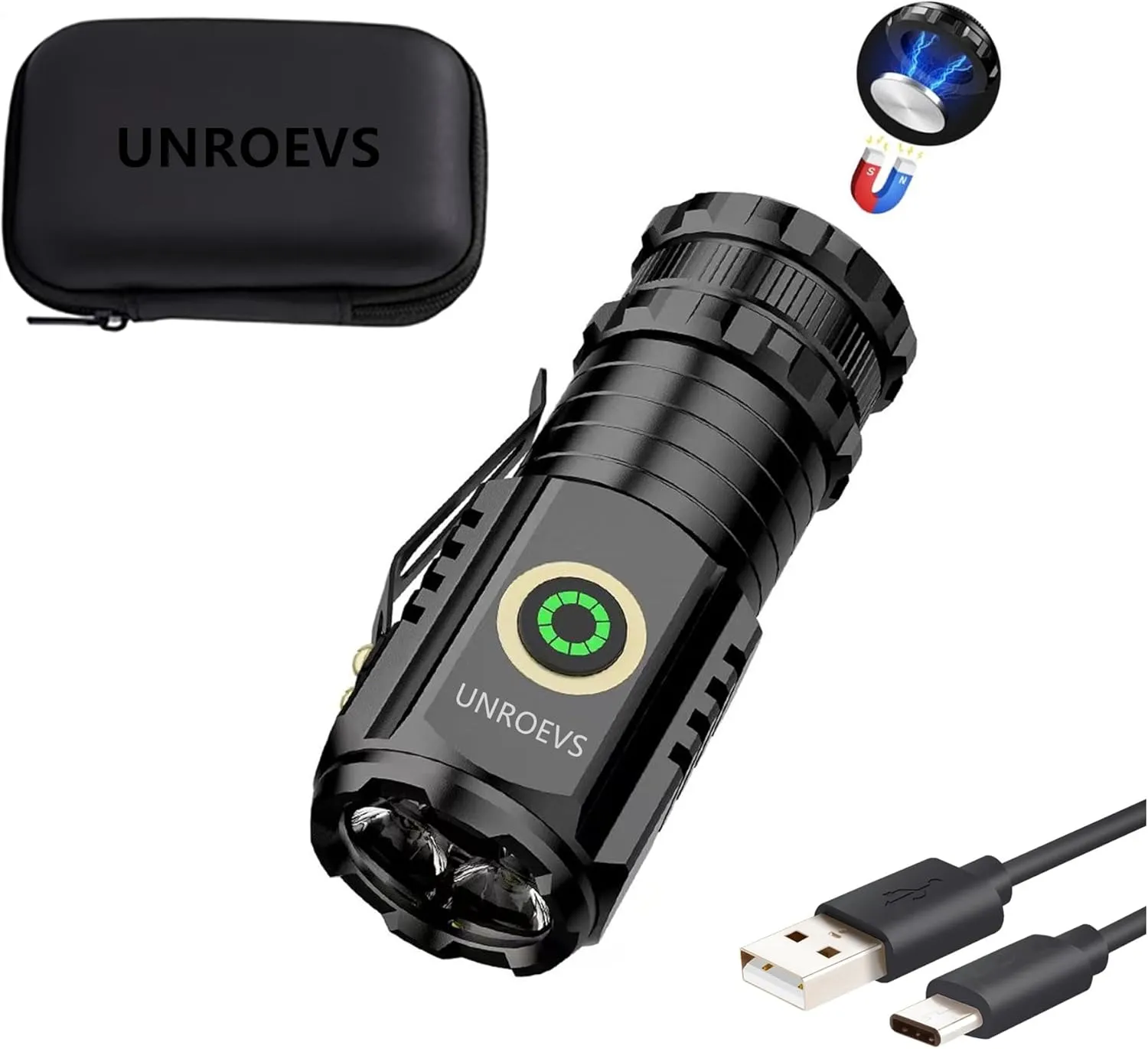 Mini Flashlight 2550 Lumens Rechargeable USB C Charging, Small Flashlights High Lumens 5 Modes, Pocket Flashlight with Clip, Magnetic Flashlight for EDC,Camping, Hiking,Emergency
