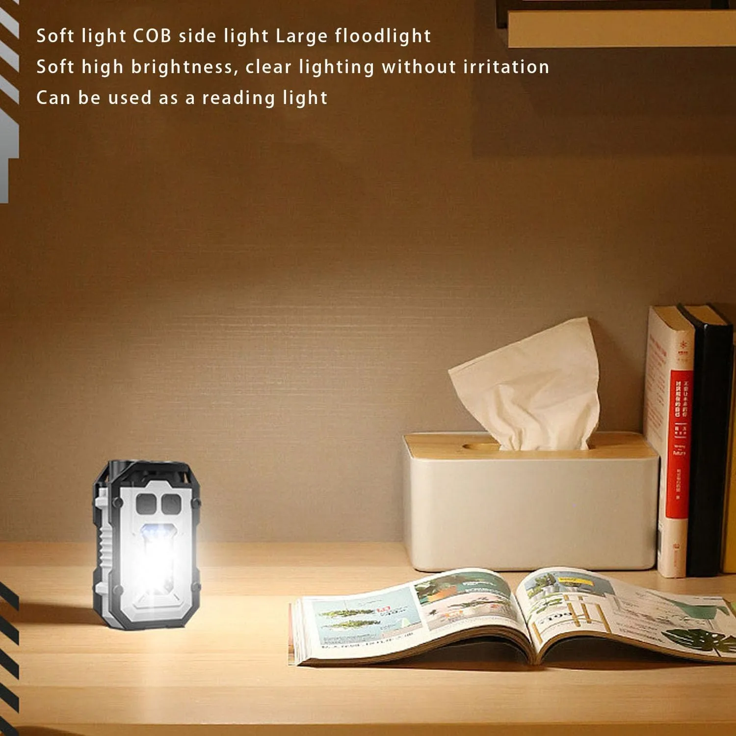 Mini Powerful Flashlight, 8 Modes Pocket Flash Light, Mini Keychain Flashlight with Clip, with COB Sidelight, Type-C Rechargeable for Hiking, Camping, Emergency (Black-A)