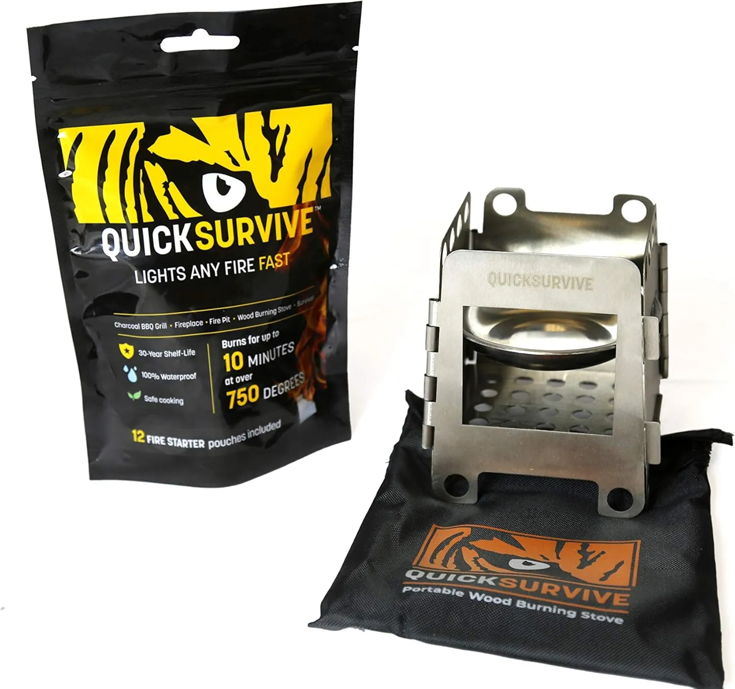 Mini Survival Wood Burning Stove and All-Purpose Fire Starters (Stove   12 Fire Starters)