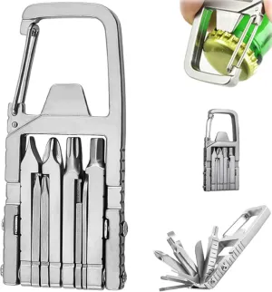 Mini Tool, Mini Tool Self Defense, 12 In 1 Foldable Mini Multi Tool, with Bottle Opener Phone Holder Screwdriver Carabiner Lightweight and Compact (2Pcs)