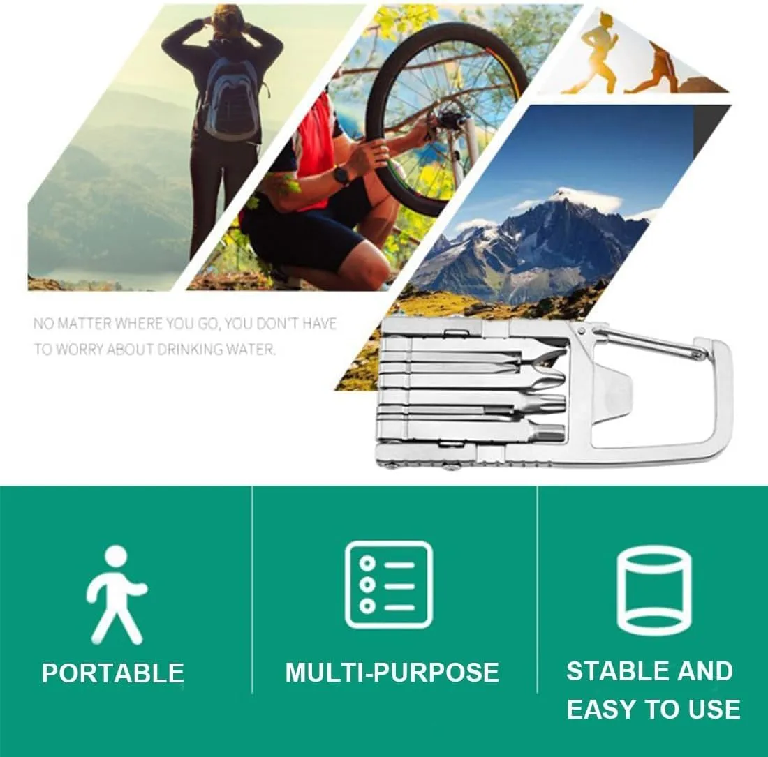 Mini Tool, Mini Tool Self Defense, 12 In 1 Foldable Mini Multi Tool, with Bottle Opener Phone Holder Screwdriver Carabiner Lightweight and Compact (2Pcs)