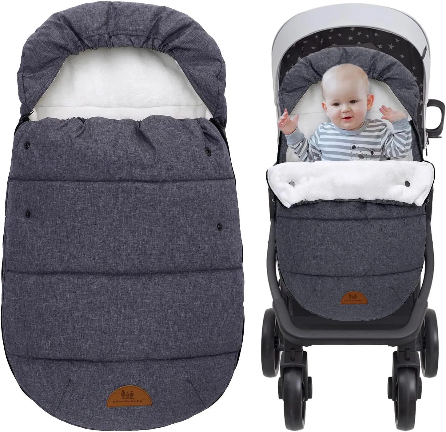 Miracle Baby Universal Footmuff for Prams, Winter Windproof Warm Pram Footmuffs, Baby Bunting Bags for Strollers, Pushchairs, Car Seat, Stroller Sleeping Bag, Black