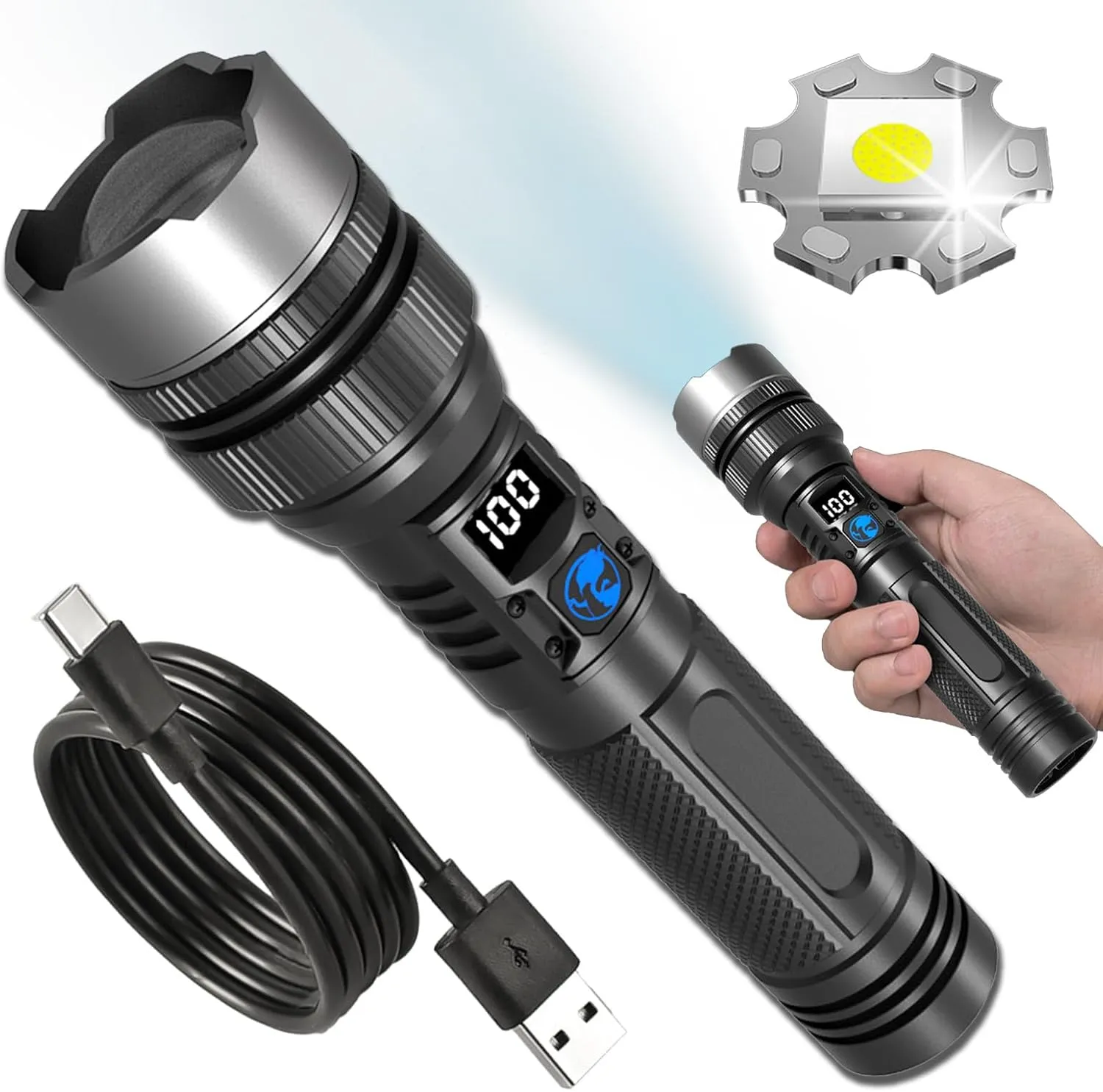 Moderatep Flashlight, 2000 High Lumens Moderatep Survival Flashlight, The Ultimate Tactical Flashlights, IPX5 Waterproof, Mechanical Zoomable, Emergencies Handheld Torch for Outdoor (1PC)