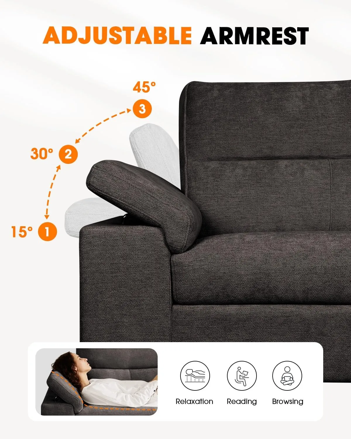 Modern 88.97" Loveseat Couch for Living Room, Comfy 2-Seater Chenille Sofa with Deep 8" Cushion, Convertible Armrest, Removable Cover, High Leg (Dark Gray)
