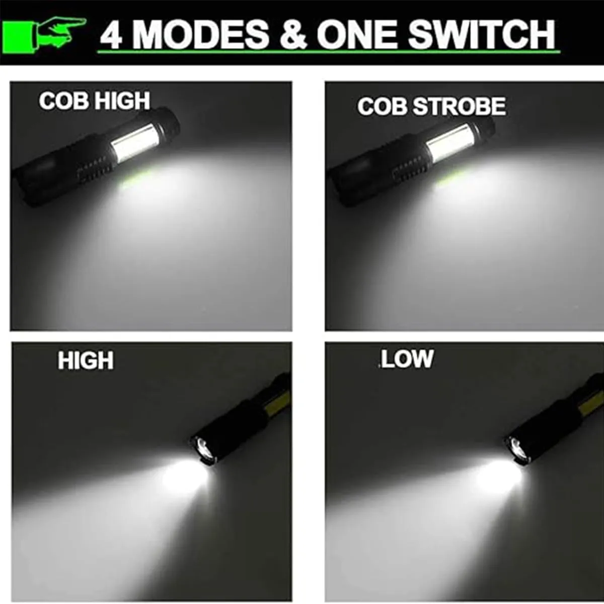 MODOAO 3 Modes COB Flashlight Super Bright Flashlight Zoomable High Lumen Hand Light with Pen Clip for Running Hiking Camping Emergency (1 Pack)