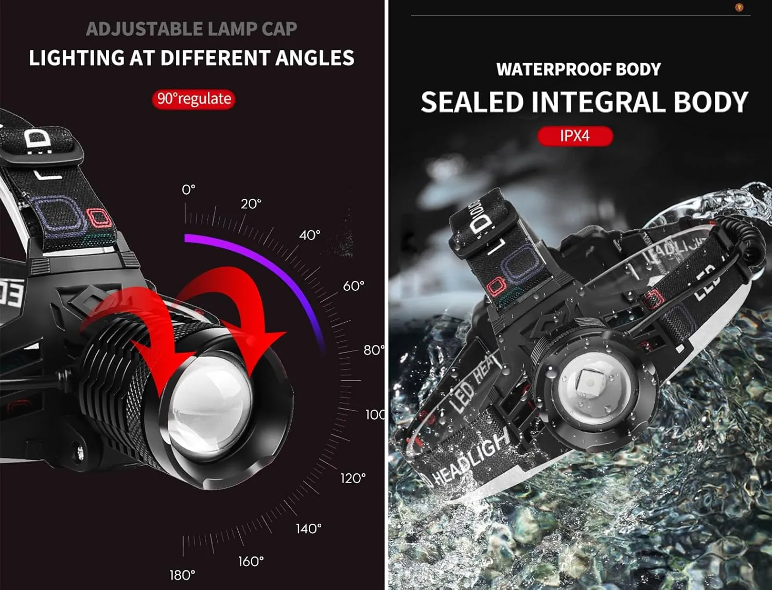 MODOAO Headlamp Flashlight, High Lumens Bright LED Rechargeable Headlight with White Red Yellow Light, Waterproof Zoomable Head Lamp,4 Mode for Outdoor Camping Running Cycling Fishing (5606 White)